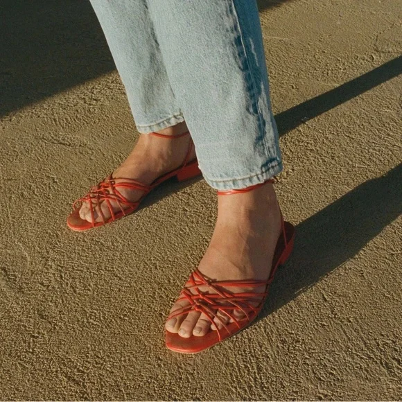 NWT Dôen Casimira Leather Sandal Red Nappa Size 38 - Picture 8 of 11